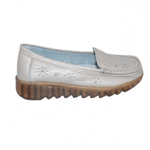 Pantofi perforați damă aurii din piele naturală cu talpă confortabilă
