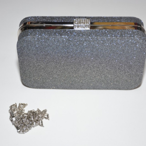 Poseta tip clutch,eleganta cu sclipici,cadru metalic lucios,nuante argintiu-negru,auriu,auriu metalic - Img 3