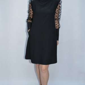 Rochie Brihana cu maneca bufanta si manseta cu nasturi,neagra - Img 3