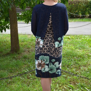 Rochie casual, de culoare bleumarin cu imprimeu floral turcoaz - Img 7