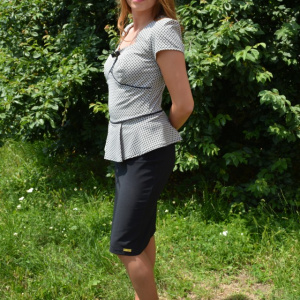 Rochie casual-elegant tip costum cu peplum, nuanta negru-alb - Img 3