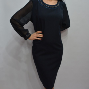 Rochie chic cu maneca din voal transparent si design de strasuri - Img 3