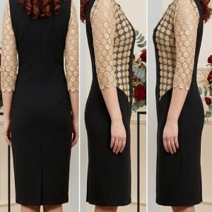 Rochie chic, de culoare negru-auriu, design modern cu buline - Img 2