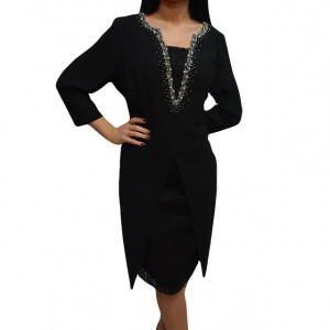 Rochie chic de ocazie cu insertii de dantela si strasuri aplicate - Img 1