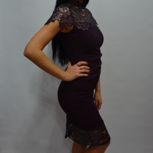 Rochie chic, mov, cu maneca scurta si croi cambrat, model elegant - Img 5