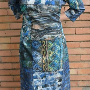 Rochie comoda de zi cu imprimeu nonfigurativ in nuante turcoaz - Img 2