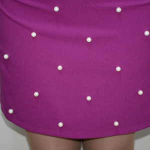 Rochie cu maneca scurta, nuanta de mov, margele aplicate - Img 4