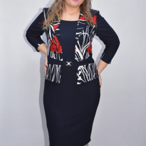 Rochie dama Herna  cu imprimeu painted si accesoriu,bleumarin - Img 4