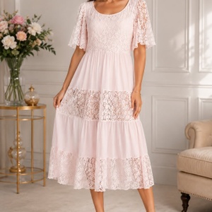 Rochie damă lejeră roz cu imprimeu floral și croială vaporoasă - Img 3