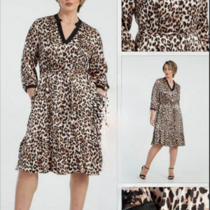 Rochie damă maro cu imprimeu animal print și cordon