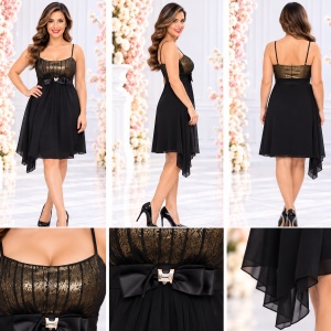 Rochie de banchet, de culoare neagra-aurie, scurta - Img 2