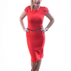 Rochie de culoare rosie, accesorizata cu curea subtire in talie - Img 1