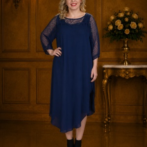 Rochie de gala bleumarin, masura mare, insertie de voal deasupra