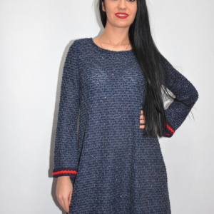 Rochie de iarna cu insertii argintii,nuanta bleumarin - Img 5