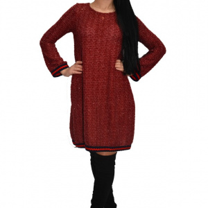 Rochie de iarna cu insertii argintii,nuanta marsala - Img 1