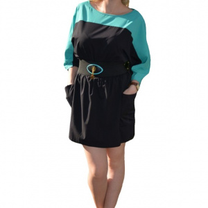 Rochie de lungime mini, de culoare negru-verde - Img 1