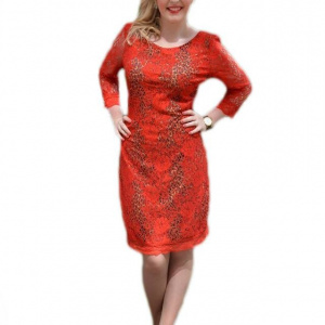 Rochie de ocazie, de culoare rosii, din dantela florala