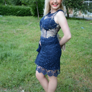 Rochie de ocazie din dantela si tul bleumarin, model cambrat - Img 5