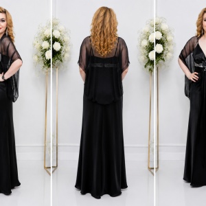 Rochie de ocazie din saten negru, cu decolteu in V, model lung - Img 3