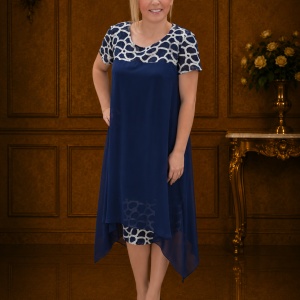 Rochie de ocazie, masura are, din voal si dantela, nuanta bleumarin