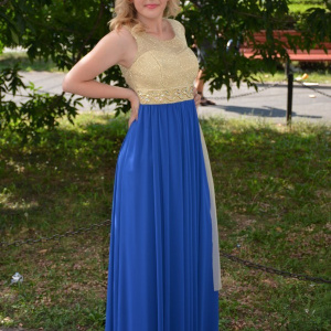 Rochie de ocazie, masura mare, albastra, cu insertii de margele - Img 4
