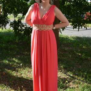 Rochie de ocazie masura mare, model lung de culoare corai - Img 2
