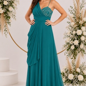 Rochie de ocazie sofisticata, lungime maxi, design modern, turcoaz