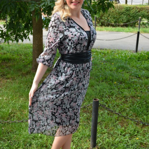 Rochie de primavara-vara, pentru dame cu masuri mari, gri-roz - Img 3