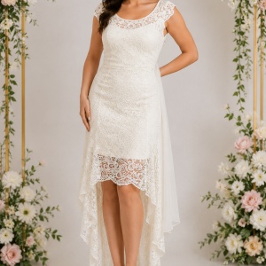 Rochie de seara cu croiala asimetrica, realizata din dantela alba