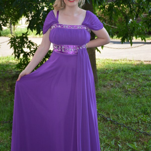 Rochie de seara deosebita, cu insertii de strass-uri, culoare mov - Img 2