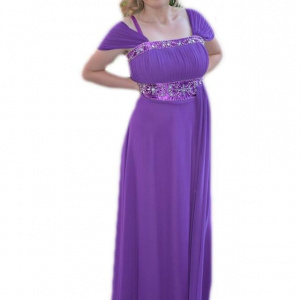 Rochie de seara deosebita, cu insertii de strass-uri, culoare mov - Img 1