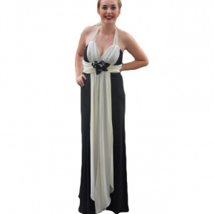 Rochie de seara lunga eleganta, combinatie de negru cu alb, din voal - Img 1