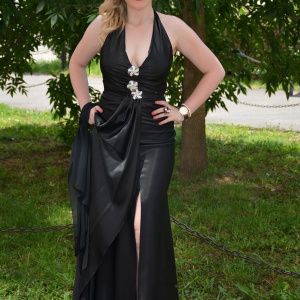 Rochie de seara lunga, eleganta din saten negru , spectaculoasa - Img 3