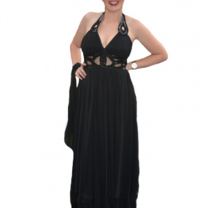 Rochie de seara, lunga, model special, design aparte, pe negru - Img 1