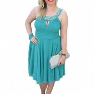 Rochie de seara masura mare, model scurt de nuanta turcoaz - Img 1