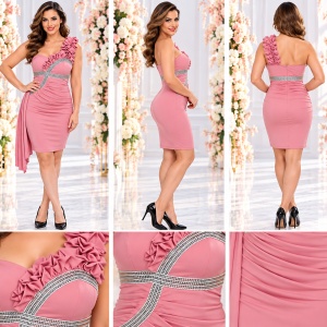 Rochie de seara scurta, plamanie, din saten, cu insertii de strasuri - Img 2
