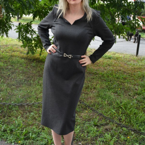 Rochie de toamna, nuanta de gri, cu maneca lunga si curea - Img 3