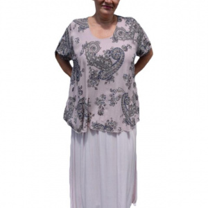 Rochie de vara culoare de pudra cu imprimeu gri - Img 1