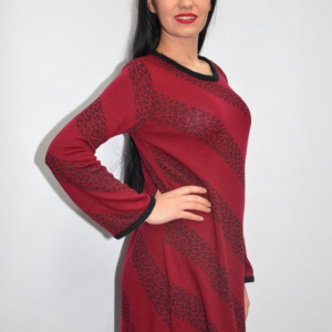 Rochie de zi cu imprimeu in dungi ,nuanta de rosu - Img 5