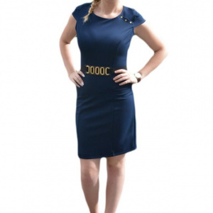 Rochie de zi de culoare bleumarin cu design de centura in talie - Img 1