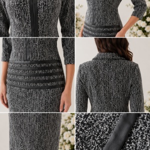 Rochie de zi, gri, material cu aspect tricotat si piele ecologica - Img 3