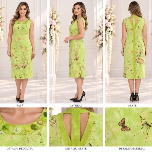 Rochie deosebita de zi verde deschis, cu decorata la decolteu - Img 2