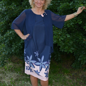 Rochie deosebita nuanta de albastru-plamaniu, imprimeu floral - Img 2