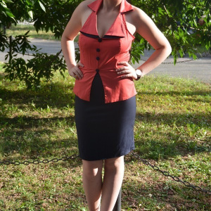 Rochie deosebita tip costumas, corai-bleumarin, model scurt - Img 2