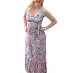 Rochie din bumbac, de culoare gri-roz - Img 1