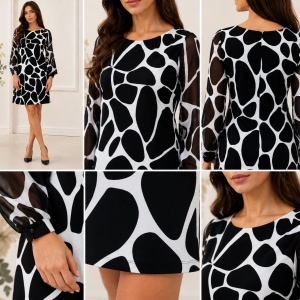 Rochie eleganta Alizee nuanta de alb-negru tip A - Img 4