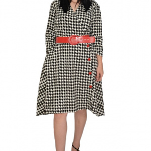 Rochie eleganta Avelia cu decolteu petrecut,model pepit,evazata,nuanta alb-negru - Img 1