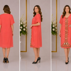 Rochie eleganta, corai, cu imprimeu animal print si floral - Img 3