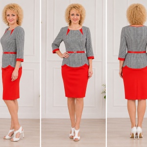 Rochie eleganta cu peplum, cu design pepit si partea de jos rosie - Img 3
