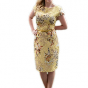 Rochie eleganta de culoare galbena, din material usor elastic - Img 1